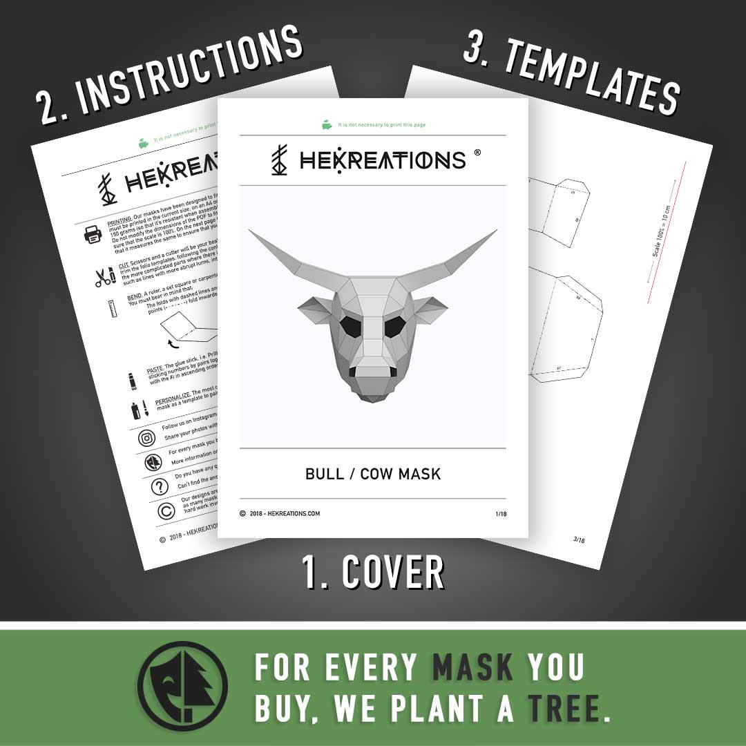 Bull paper mask DIY made from PDF template with cardstock