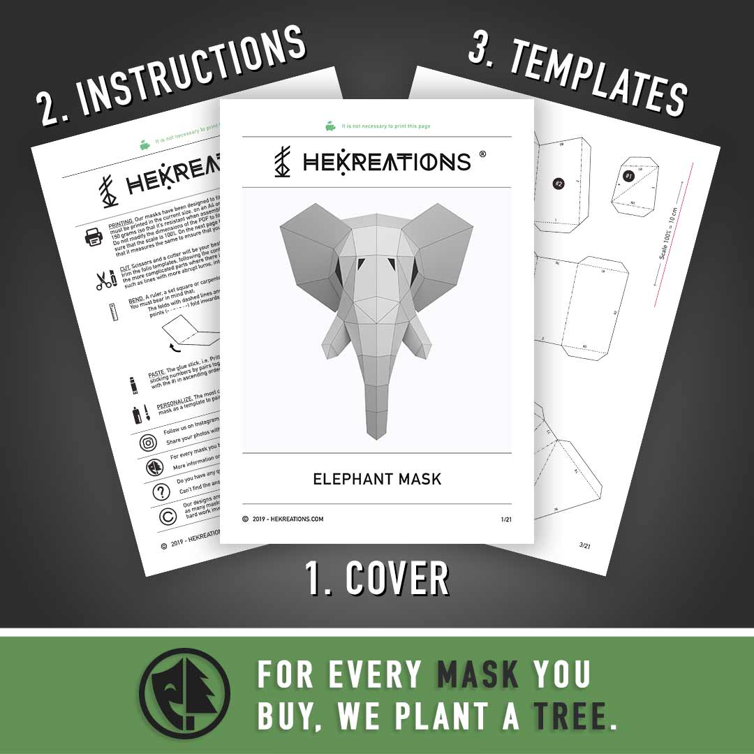 Elephant paper mask DIY made from PDF template with cardstock