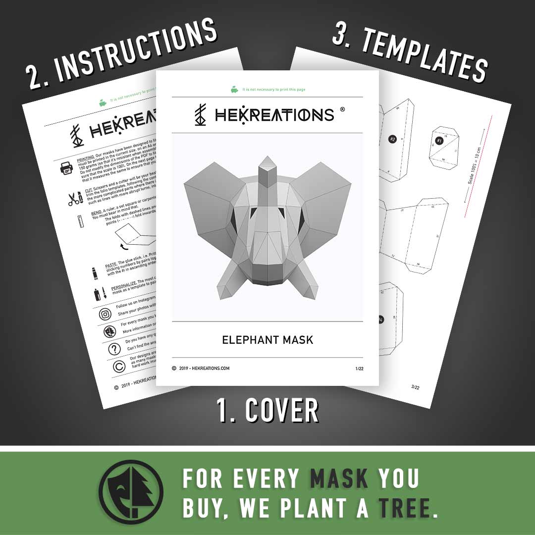 Printable Elephant Mask Template of Papercraft Trunk Up