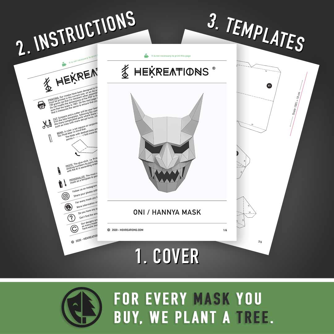 Oni / Hannya paper mask DIY made from PDF template with cardstock