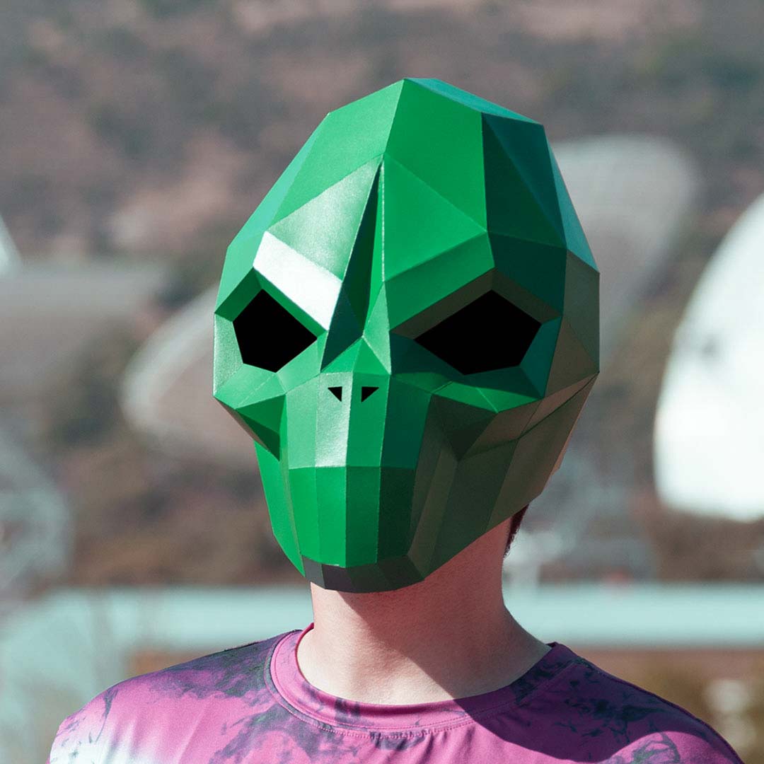 Alien paper mask DIY made from PDF template with cardstock