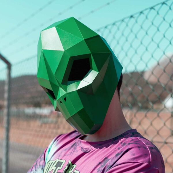 Alien paper mask DIY made from PDF template with cardstock