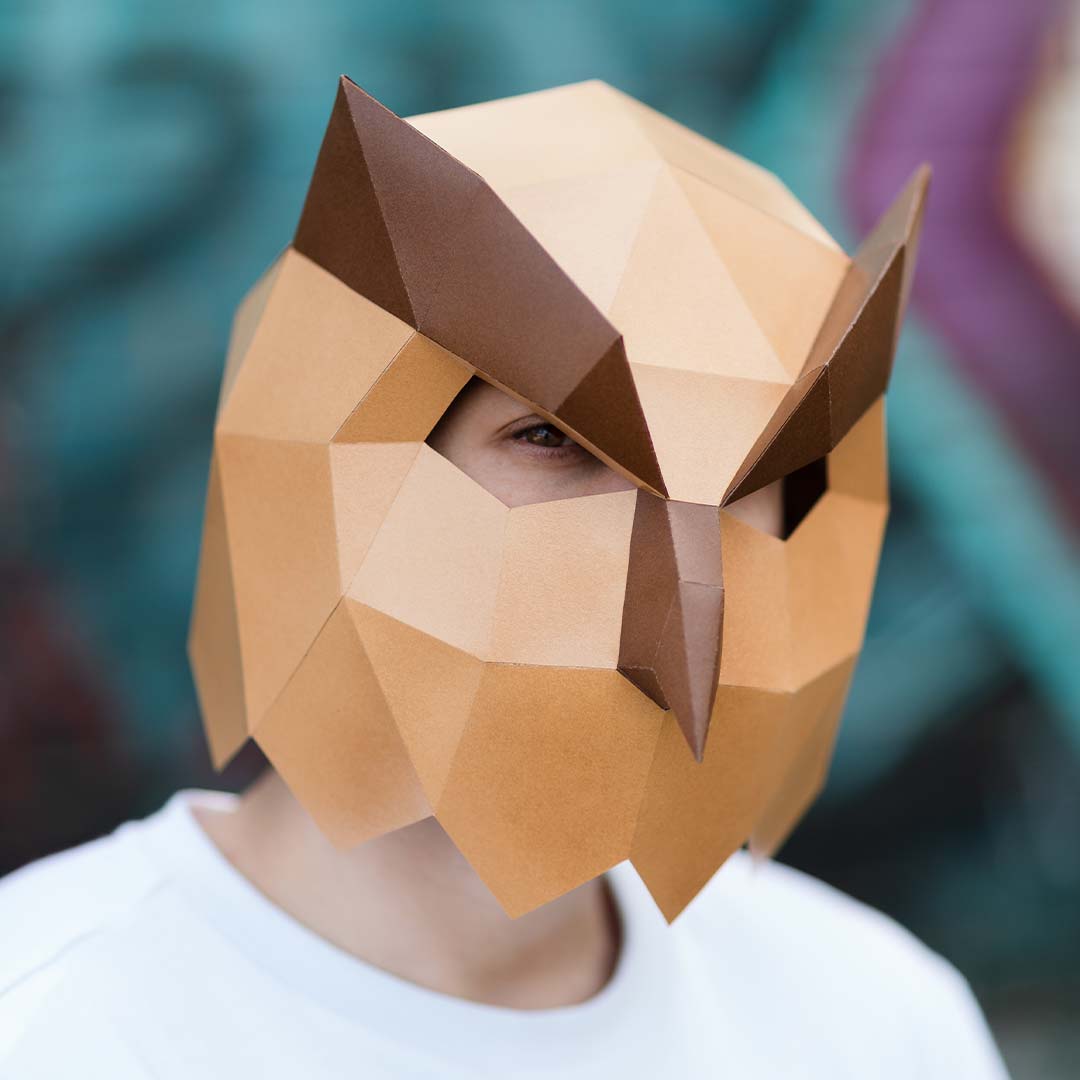 Owl papercraft mask DIY made from PDF template with cardstock