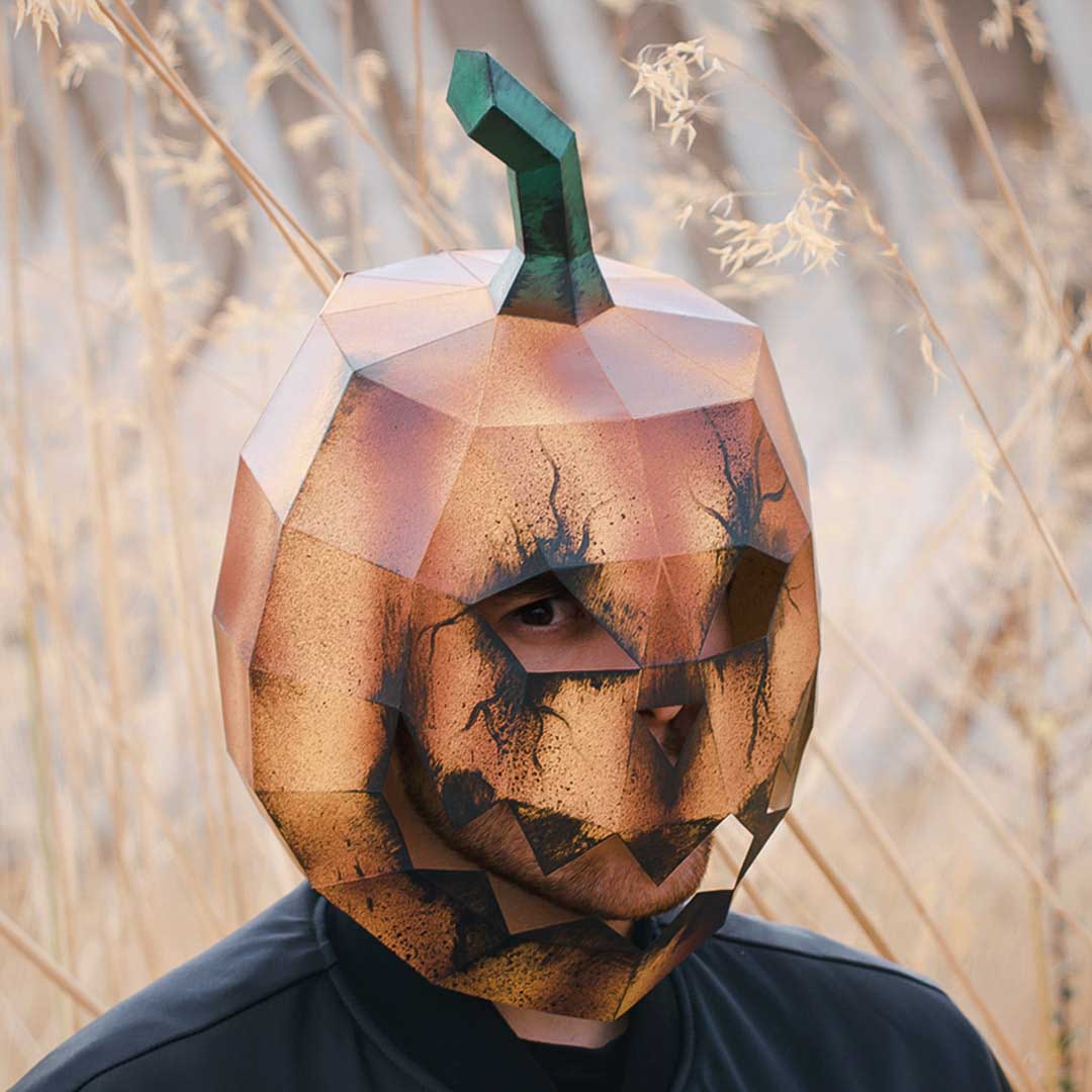 Pumpkin paper mask DIY made from PDF template with cardstock