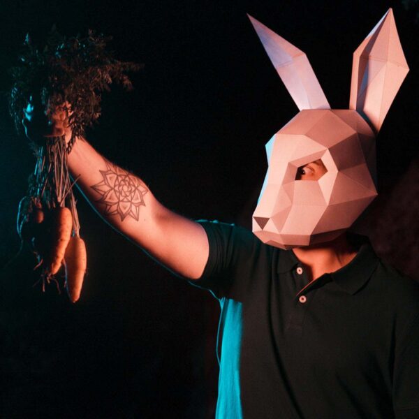 Rabbit paper mask DIY made from PDF template with cardstock