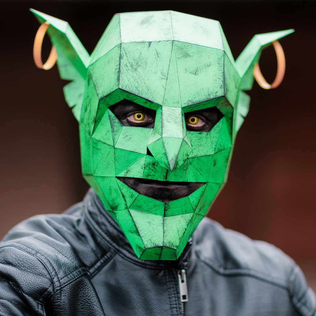 Goblin paper mask DIY made from PDF template with cardstock