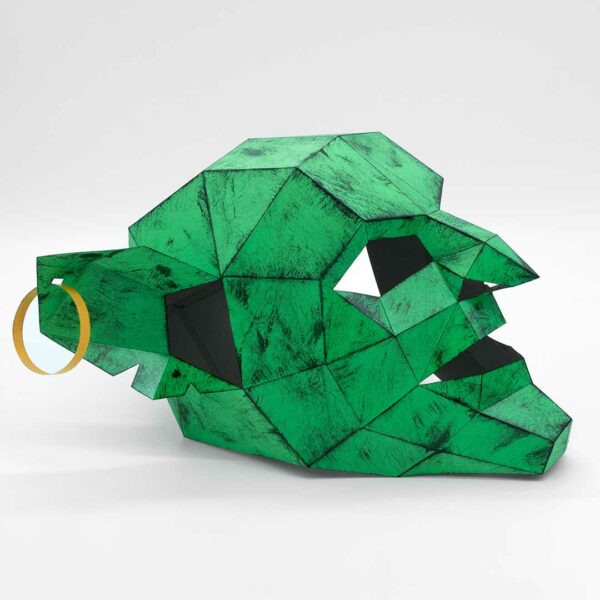 Máscara de duende de papel geométrica hecha con plantillas de un PDF descargable