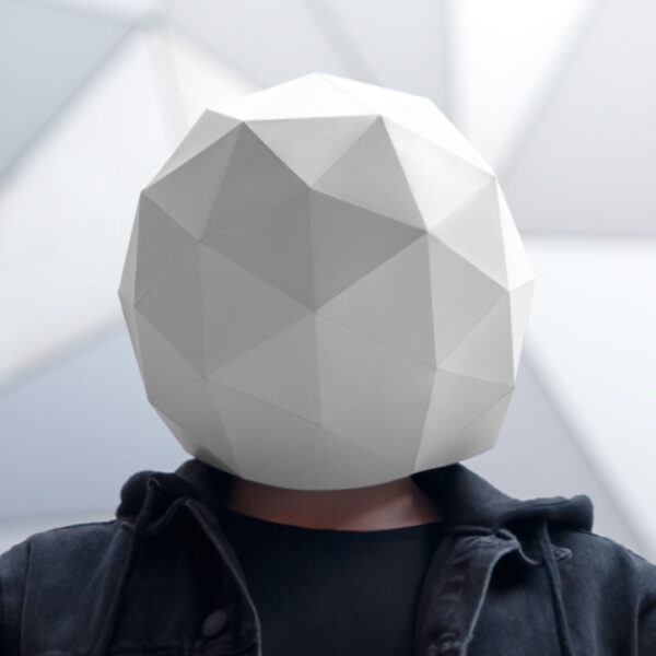 Máscara de esfera de papel 3D hecha con plantillas de un PDF descargable