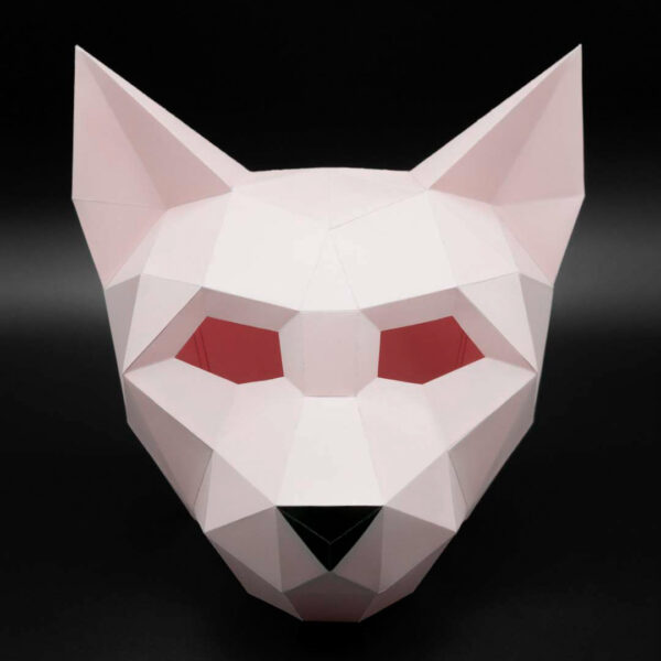 Máscara de gato esfinge de papel geométrica hecha con plantillas de un PDF descargable