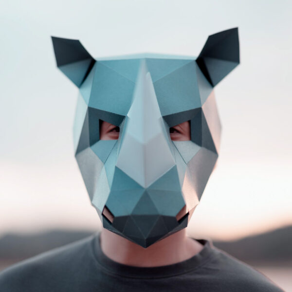 Rhino paper mask DIY made from PDF template with cardstock