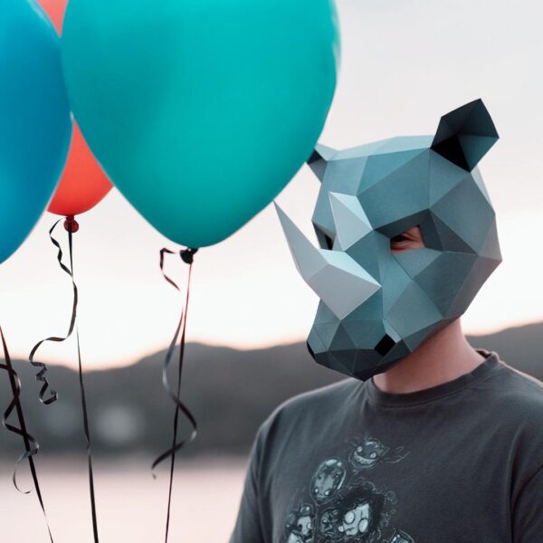 Rhino paper mask DIY made from PDF template with cardstock