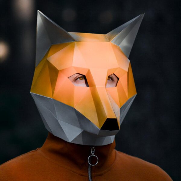 Fox paper mask DIY made from PDF template with cardstock