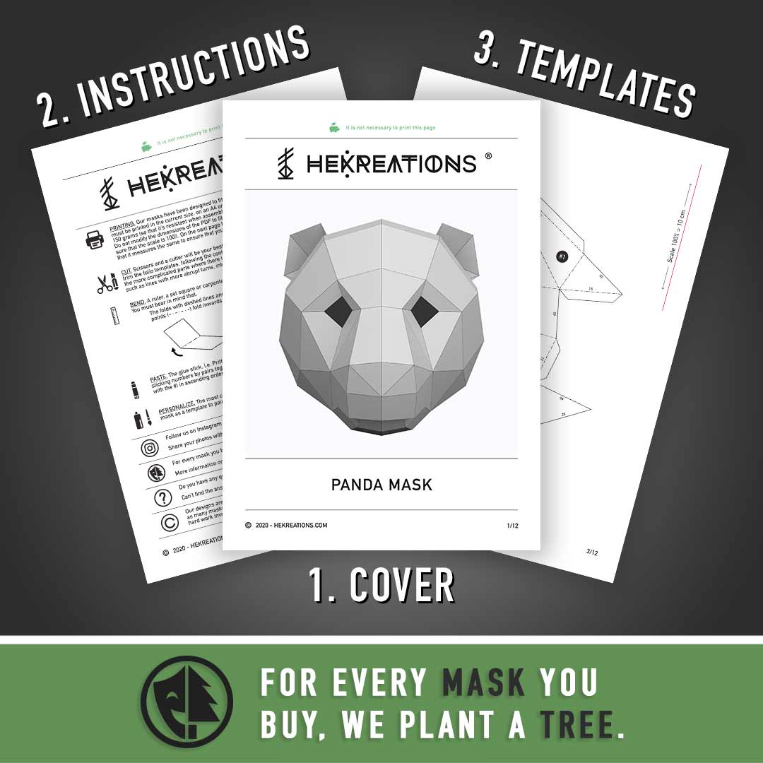 Panda paper mask DIY made from PDF template with cardstock