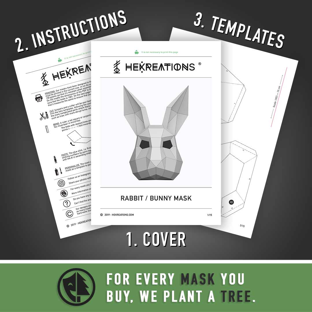 Bunny paper mask DIY made from PDF template with cardstock