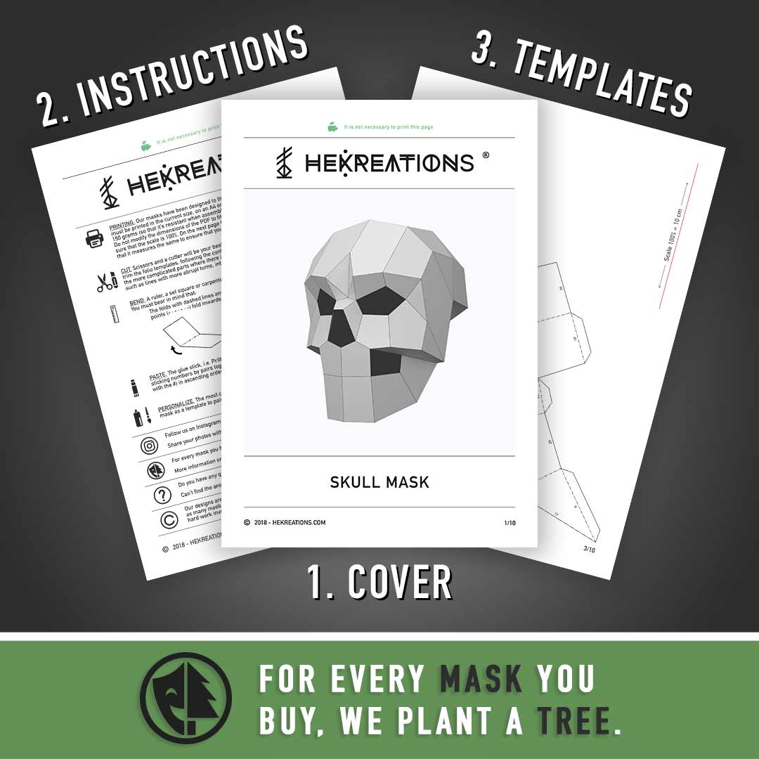 Skull paper mask DIY made from PDF template with cardstock