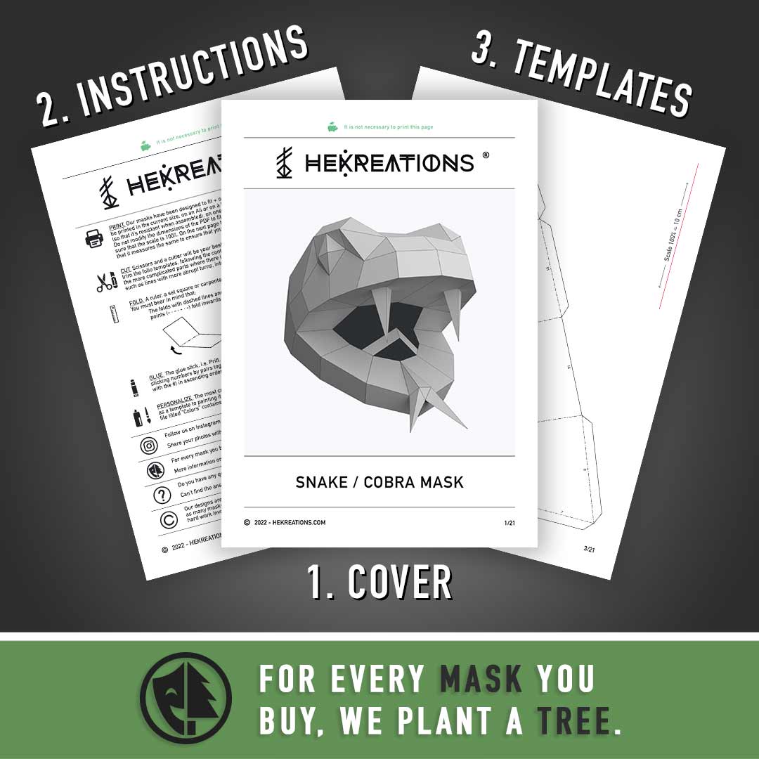 Snake / cobra paper mask DIY made from PDF template with cardstock