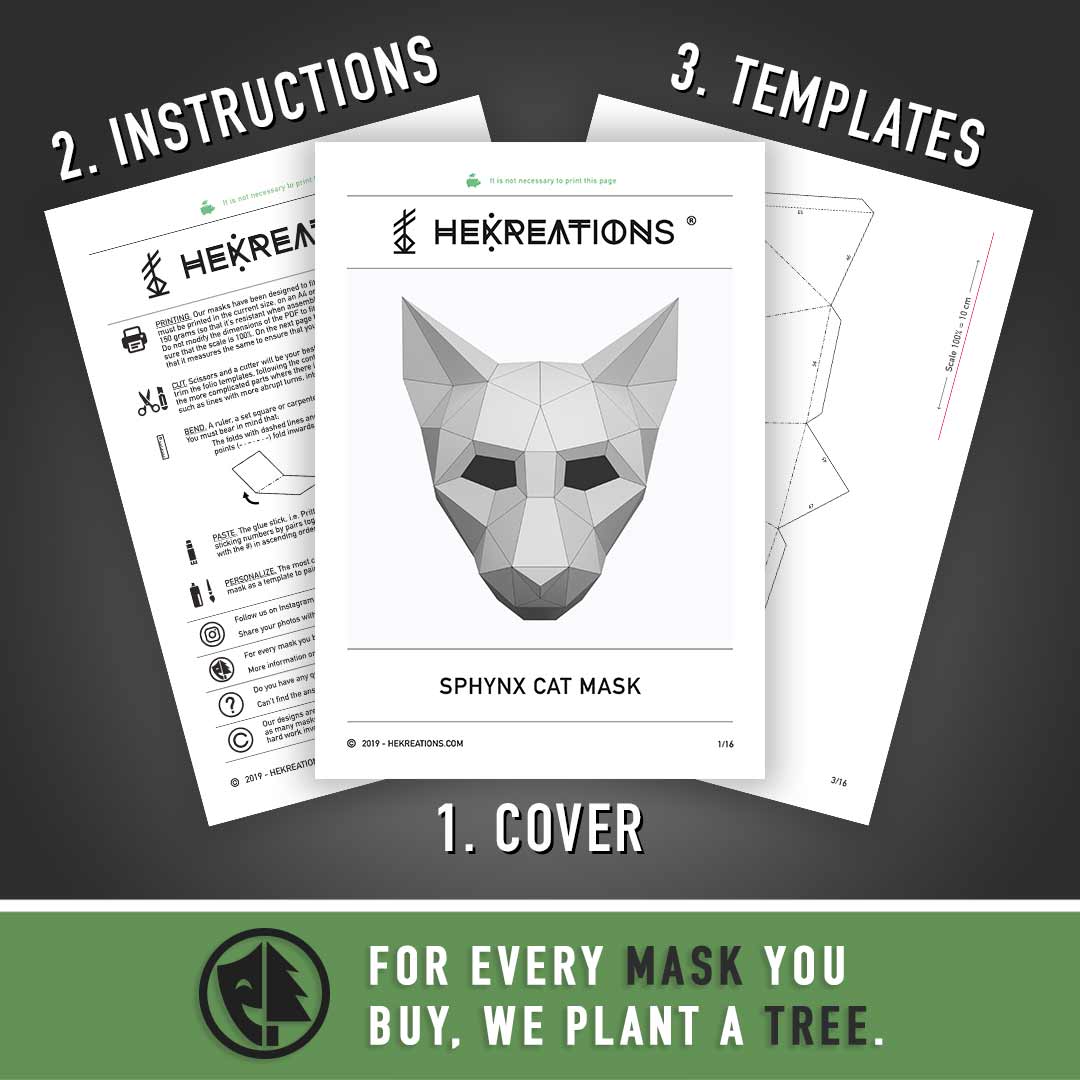 Printable Sphynx Cat Mask Template of Papercraft