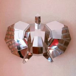 Cabeza de elefante de metal, poligonal o geométrica, hecha en acero inoxidable
