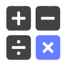 Iconos de calculadora en gris con multiplicar resaltado en azul