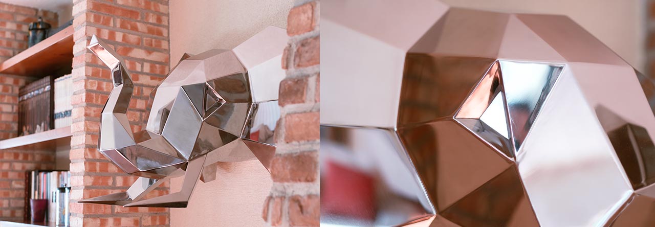 Cabeza de elefante geométrica para pared en 3D de metal