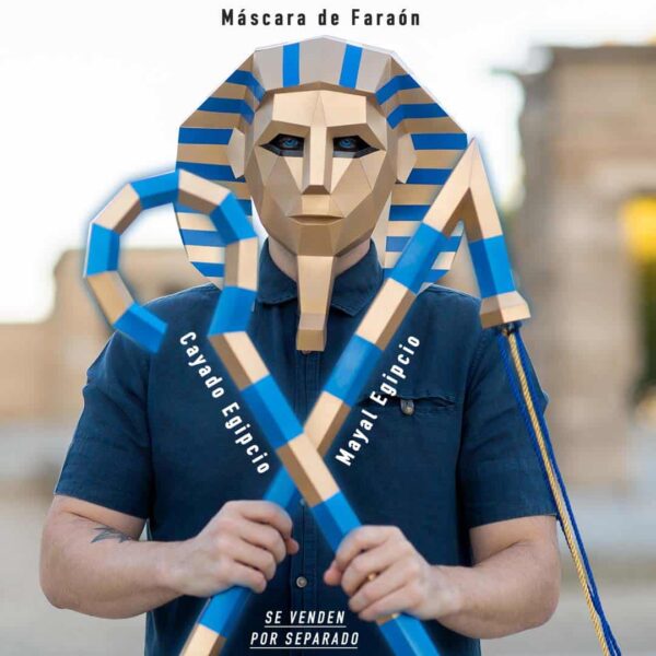 Disfraz de Faraón Tutankamón de papel 3D hecho con plantillas de 3 PDFs descargables