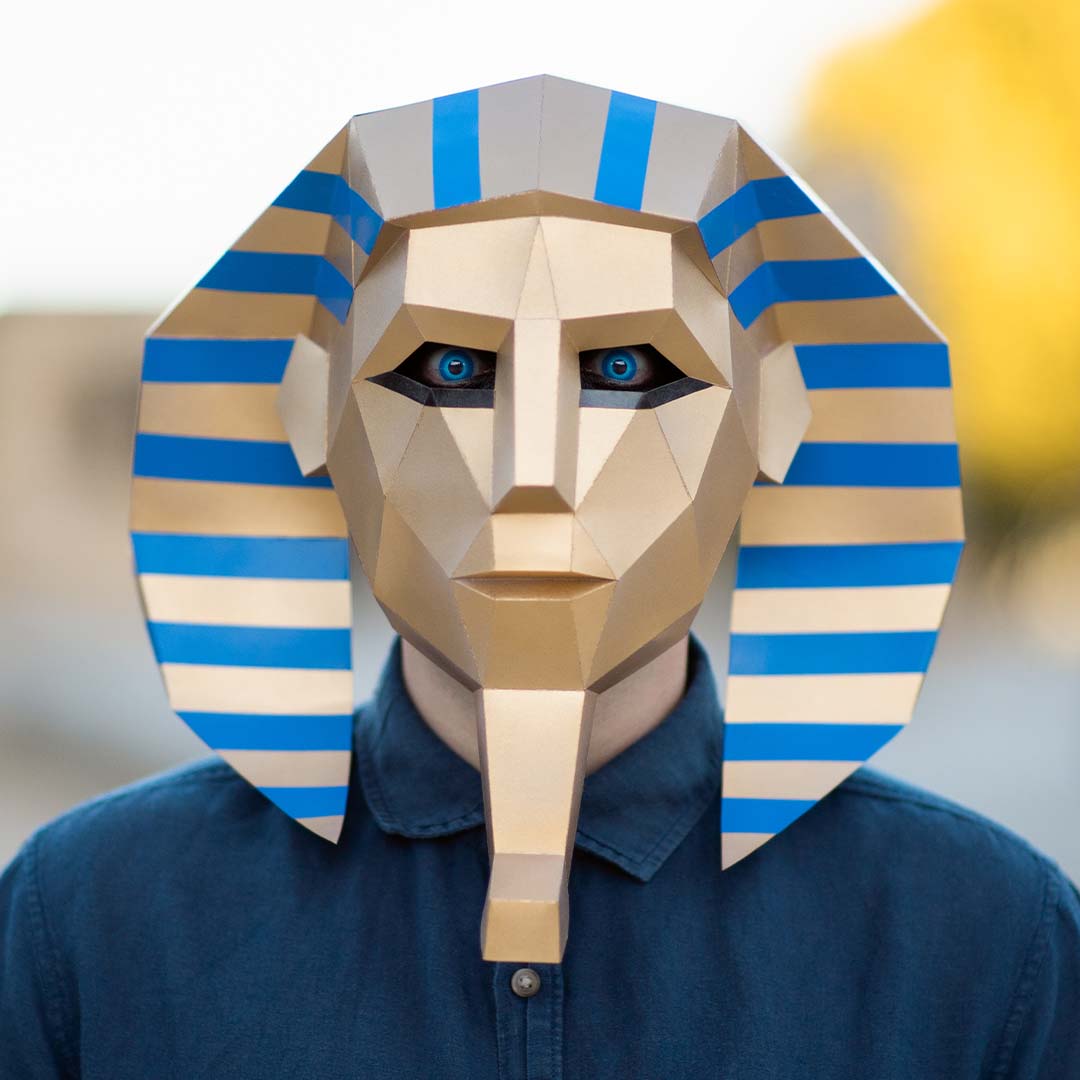 Pharaoh paper mask DIY made from PDF template with cardboard