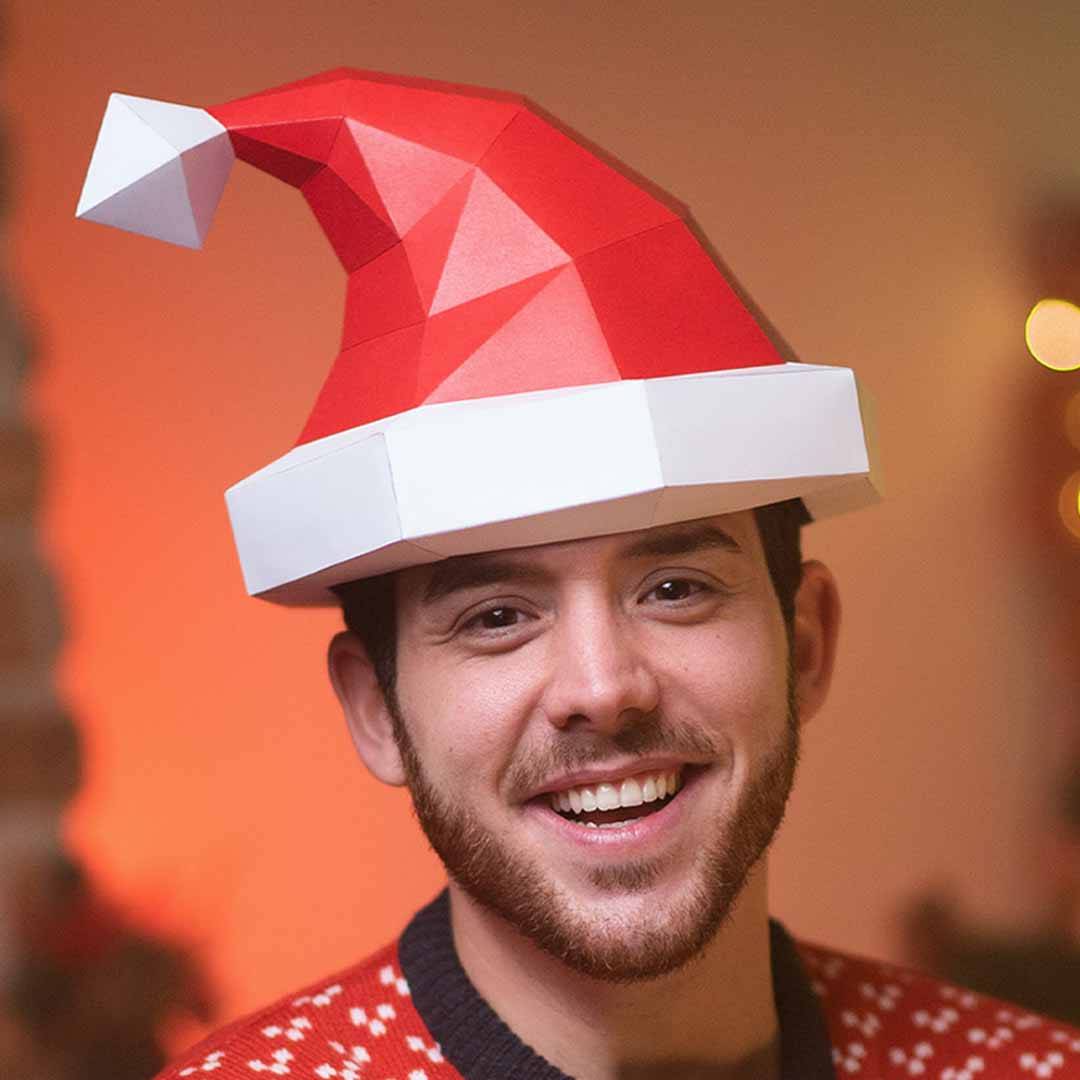 Christmas paper hat DIY made from PDF template with cardboard