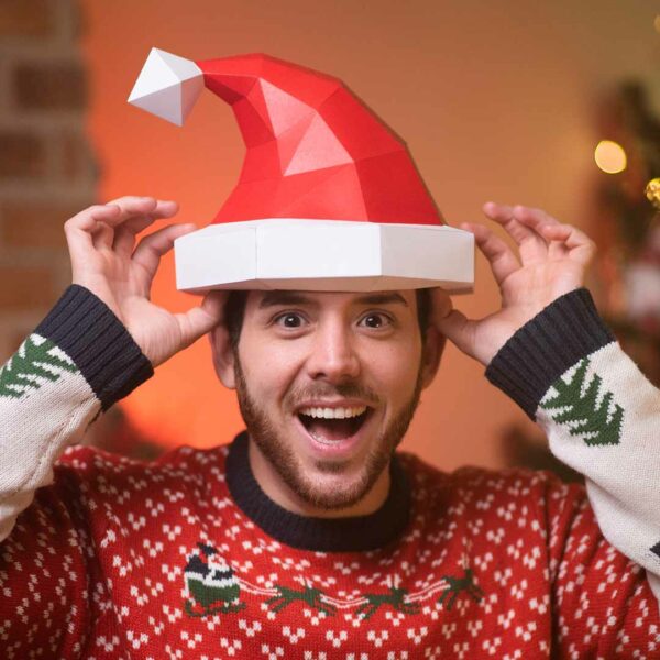 Santa paper hat DIY made from PDF template with cardstock