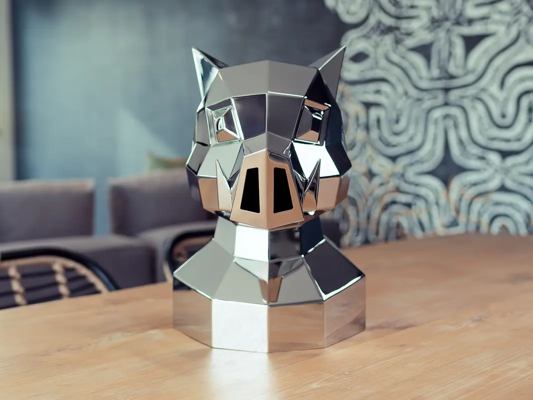 Escultura de jabalí de metal para mesa en 3D