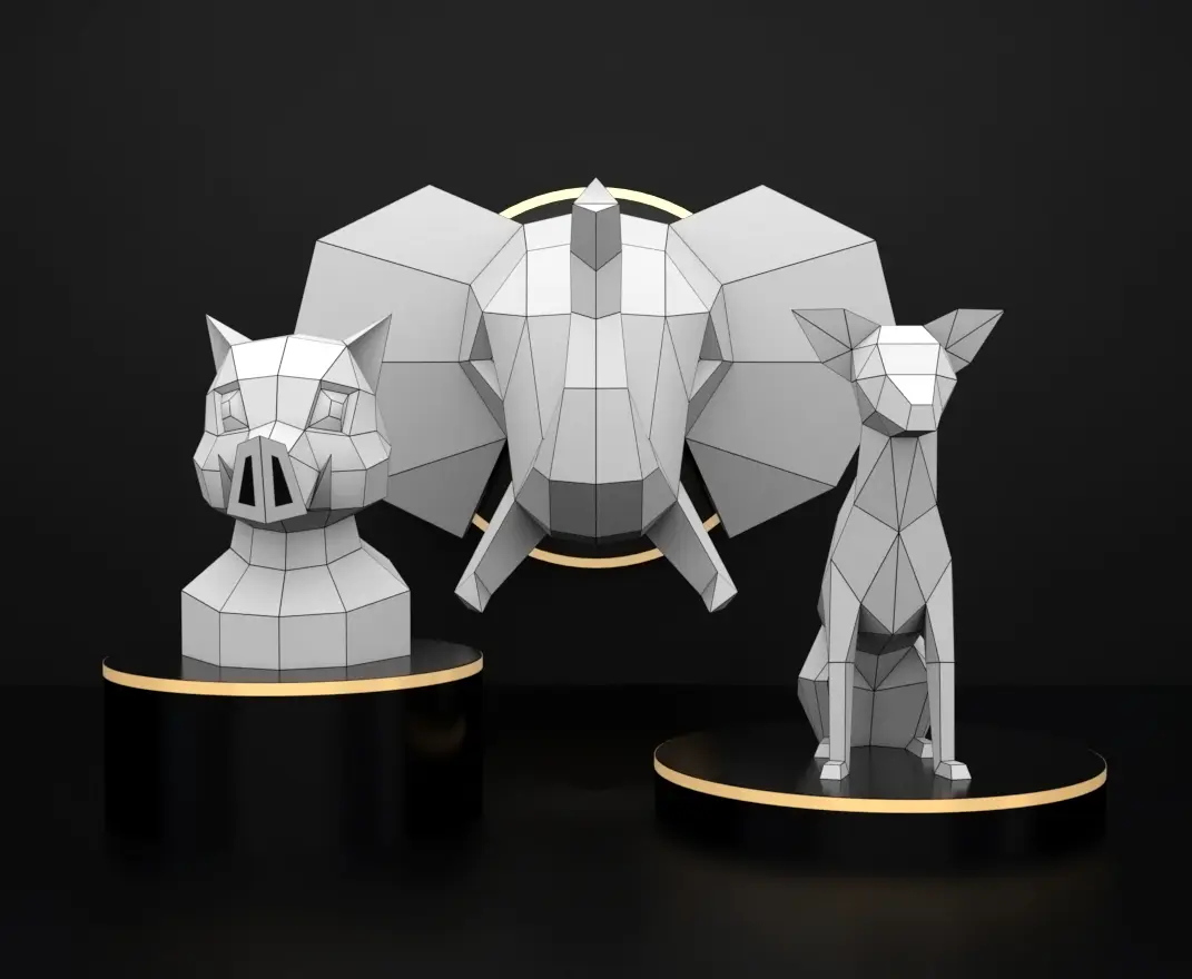 Custom 3D sculptures with geometric or polygonal shape - Render 4:3