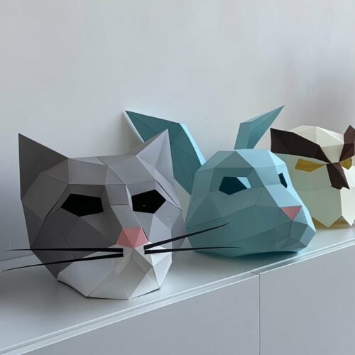 Máscara de gato, conejo y búho de colores