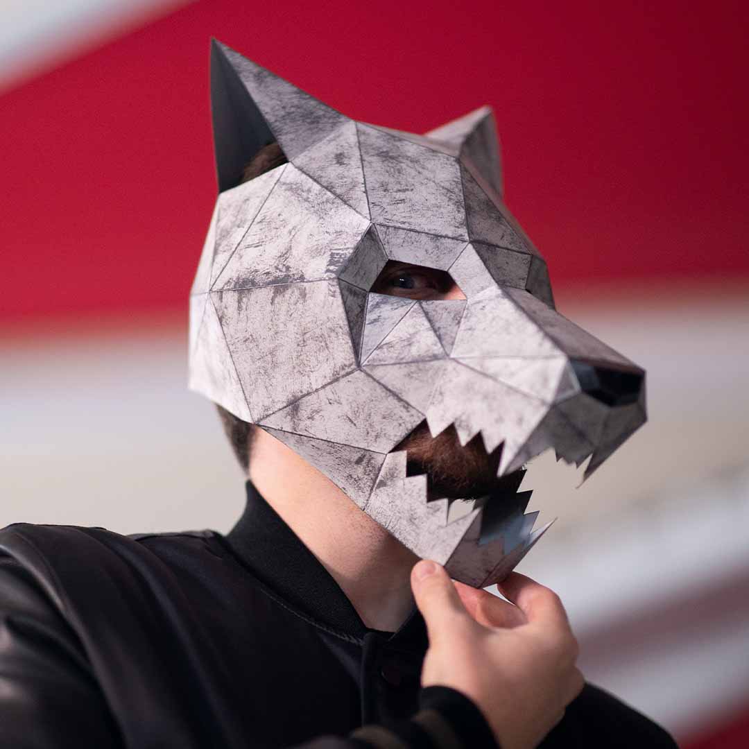 Máscara de lobo para adultos y niños, máscara de cabeza de Lobo