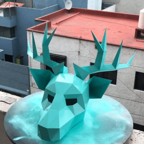 3D turquoise spray painted deer mask