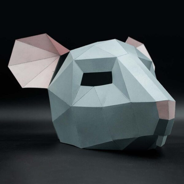 Máscara de ratón o rata de papel geométrica hecha con plantillas de un PDF descargable